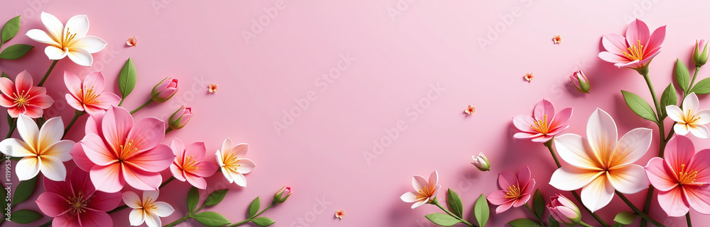 Naklejka premium A Pink Background Features 3d Beautiful Flowers That Are Blooming In A Stunning And Vibrant Display Of Natural Beauty Everywhere. 00003