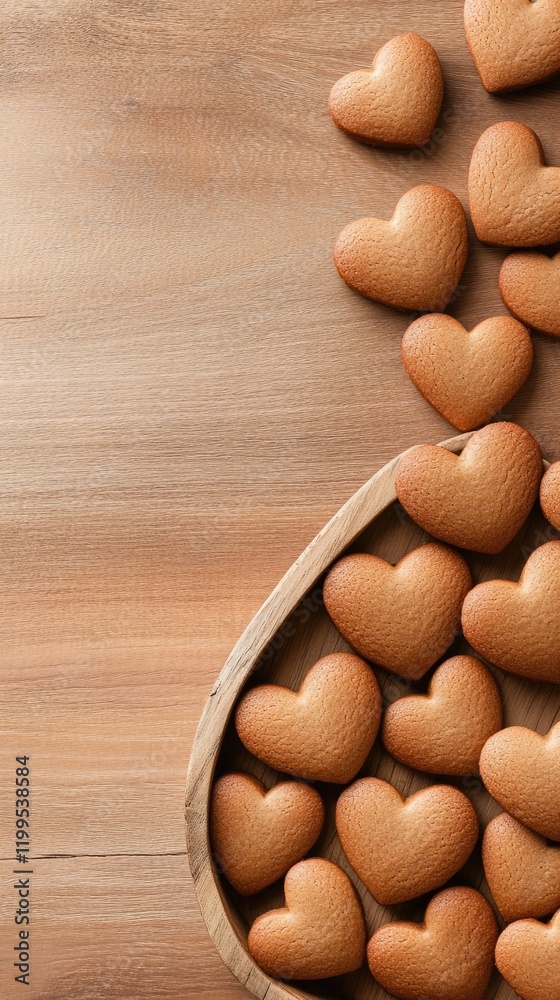 Heart-shaped gingerbread cookies with vibrant icing arranged in a rustic tray, perfect for celebrating Valentine's Day Heart-shaped gingerbread cookies with vibrant icing arranged in a rustic tray, perfect for celebrating Valentine's Day