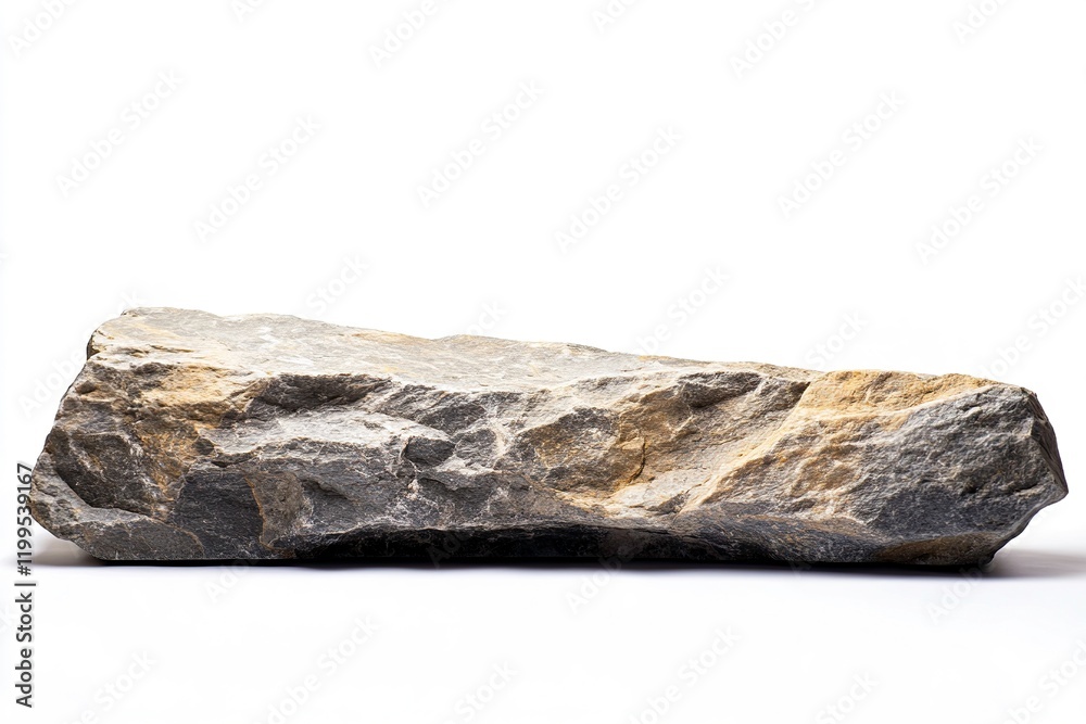 A Rock Shelf for a Product Display, Showing a Wide Angled Perspective with Close Middle Focus to the Natural Stone Detail Isolated on a White Background. A Rock Shelf for a Product Display, Showing a Wide Angled Perspective with Close Middle Focus to the Natural Stone Detail Isolated on a White Background.