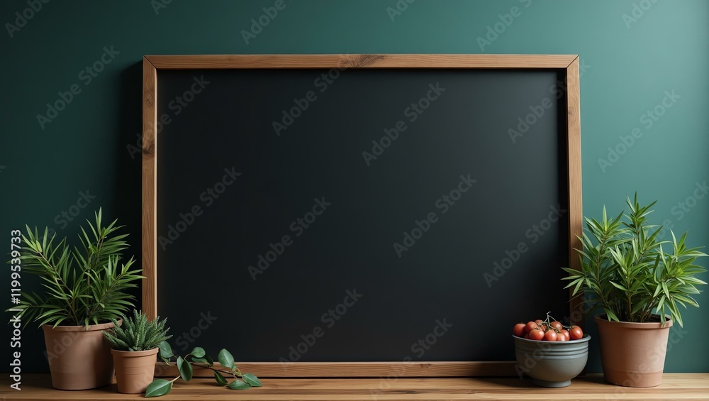 A dark oceanic gradient background offers a blank wooden signage board with ample space for text