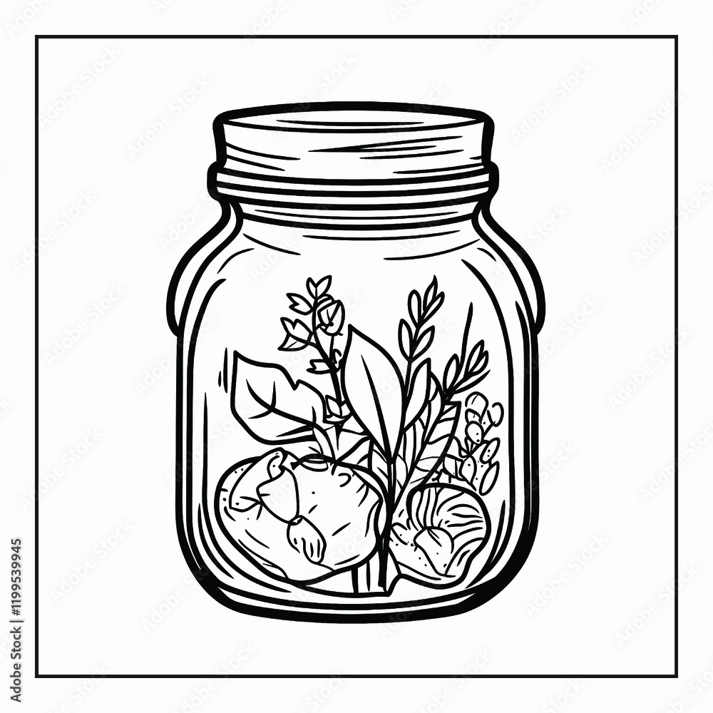 Flower inside jar Coloring Page Flower inside jar Coloring Page