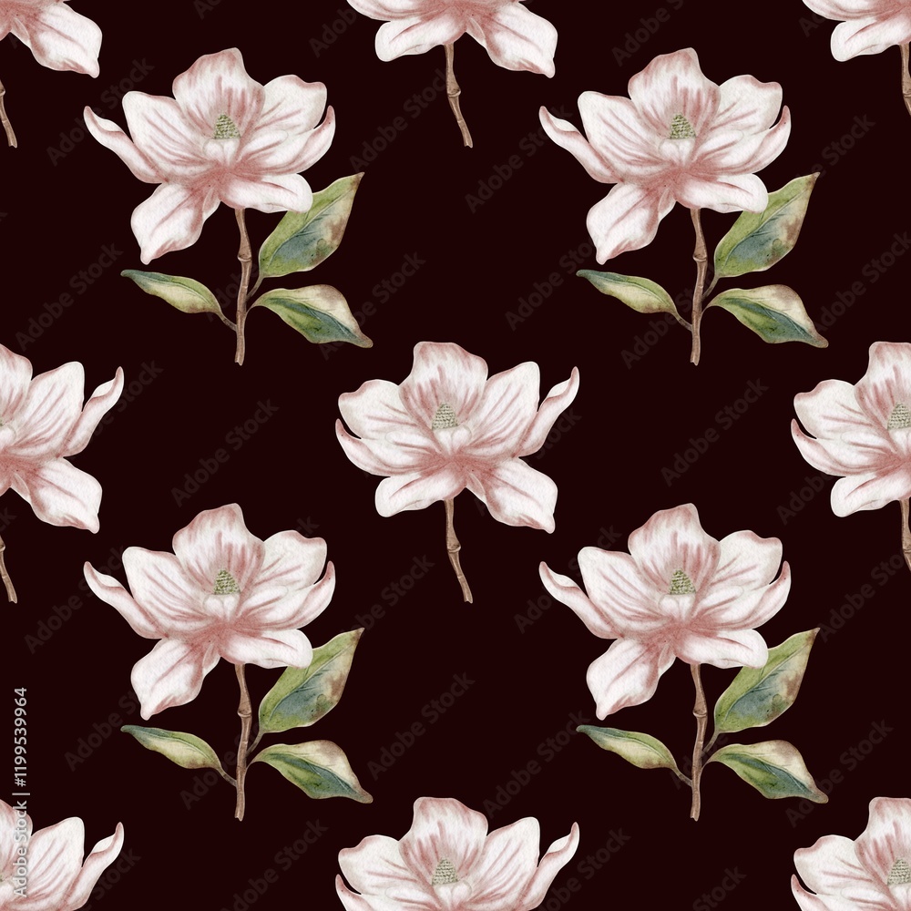 Fototapeta premium Elegant magnolia watercolor pattern for textile and wrapping design