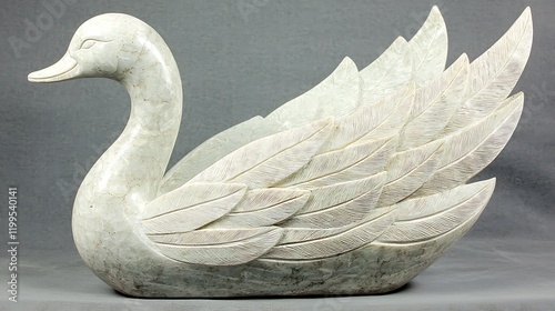 Elegant carved swan statue, home decor, neutral background photo