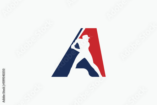 letter A logo with baseball player silhouette. It is good for team logo, club, shirt, sticker, etc.