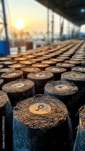 Large rubber bales being prepared for export, representing Thailands agricultural commodity trade photo