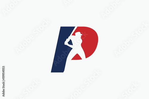 letter P logo with baseball player silhouette. It is good for team logo, club, sticker, etc.