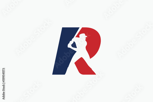 letter R logo with baseball player silhouette. It is good for team logo, club, sticker, etc.