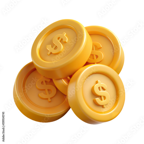 3D icon money coins isolated on a transparent background. photo