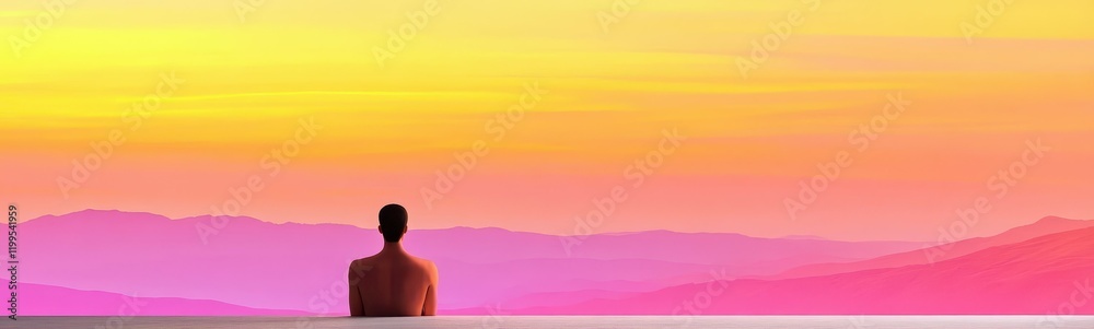 A serene silhouette of a person gazing at a colorful horizon during sunset. A serene silhouette of a person gazing at a colorful horizon during sunset.