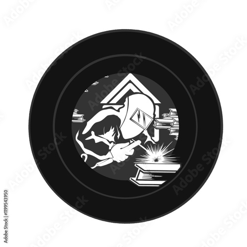 vector logo of people welding iron for construction in a circle