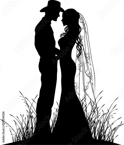 Elegant bride and groom silhouette design Perfect for wedding invitations, decorations, or romantic themes. Minimalist and timeless artistic style.