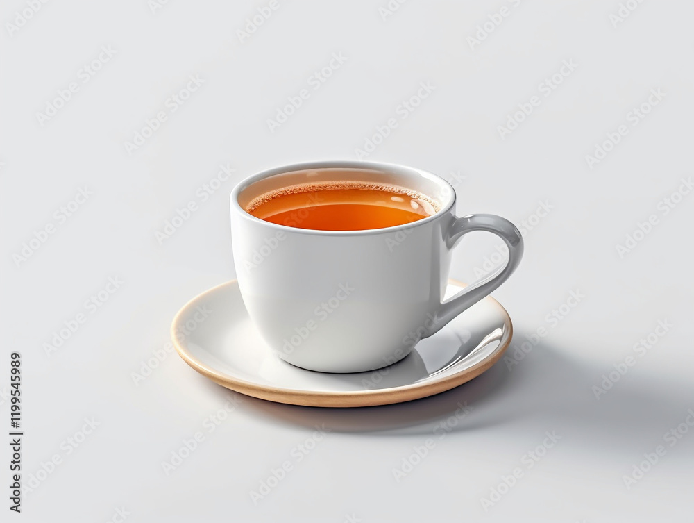 White ceramic tea and coffee cup with a minimalistic design on a white background White ceramic tea and coffee cup with a minimalistic design on a white background