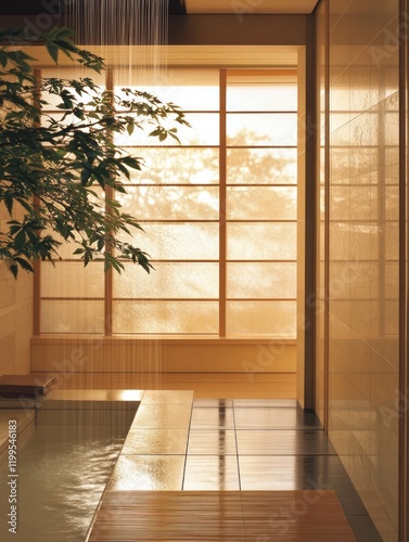 Serene Indoor Water Feature with Shoji Screen Window