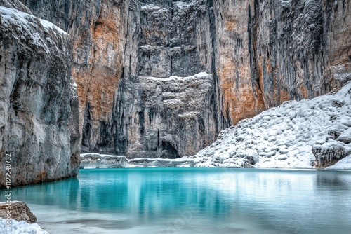 Italy, South Tyrol, Dolomites, Fanes-Sennes-Prags Nature Park, Lake Prags with Seekofel. Beautiful simple AI generated image photo