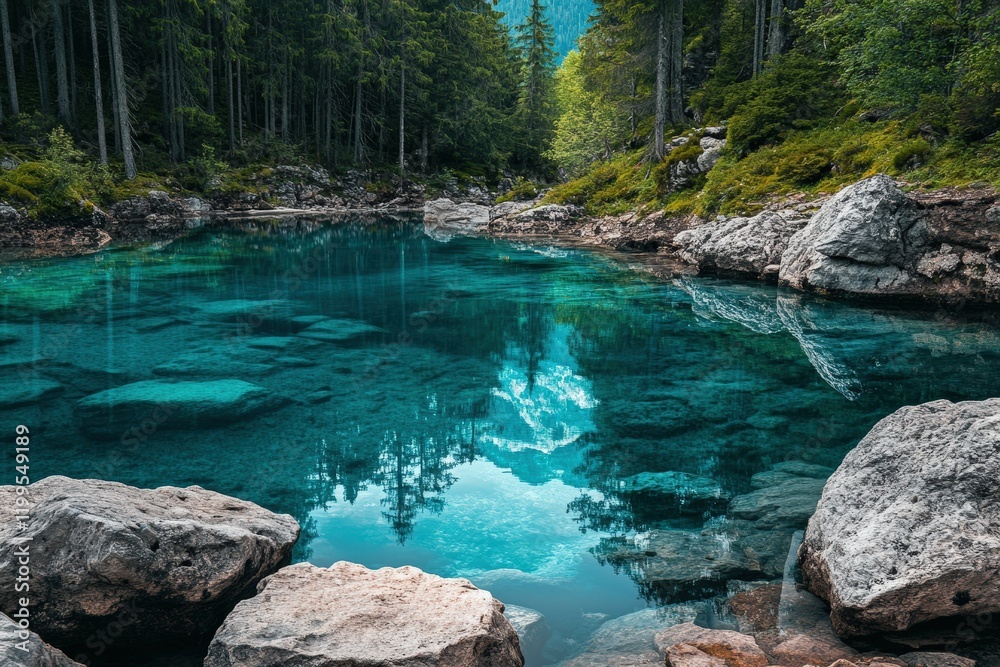 Naklejka premium Türkis blaufarbener Alaudinsee im Pamirgebirge - Tadschikistan. Beautiful simple AI generated image