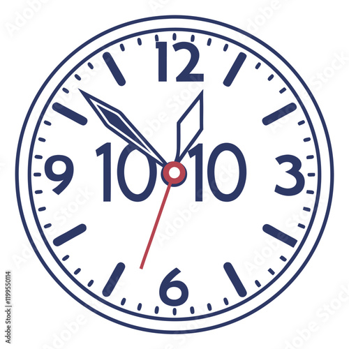 A round wall clock with bold numbers and clock hands pointing to 1010, clean vector design (64).eps