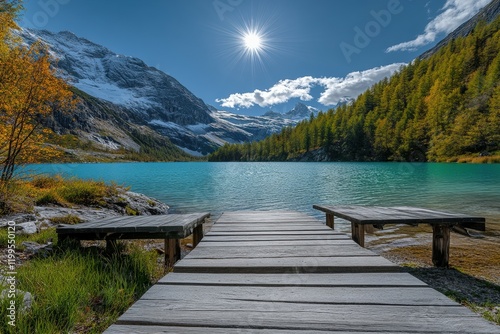 Bergsee in den Alpen - Grünsee in Weißbrunn im Ultental in Südtirol Italien. Beautiful simple AI generated image