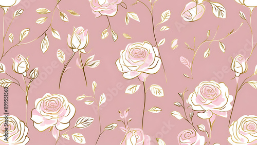 inimalist Floral Pattern with Gold Accents on Pastel Pink