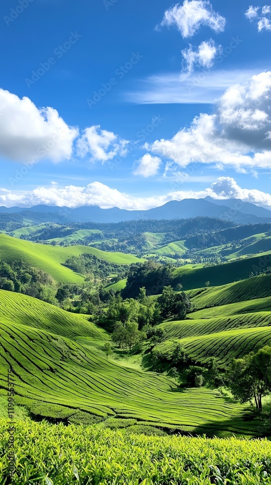 Obraz premium A hillside tea plantation in Northern Thailand, representing niche, highvalue agribusiness opportunities