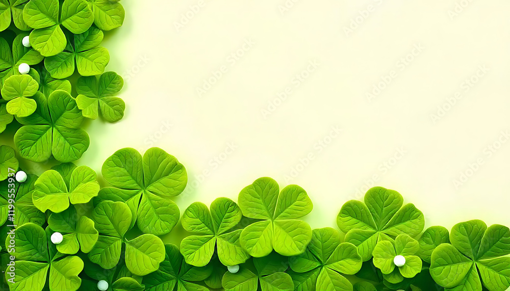 A border of green shamrocks and white circles, 17th March St. Patrick's Day, Irish tradition, luck, and celebration, Happy St. Patrick's Day Card, Irish holiday, banner, generative ai A border of green shamrocks and white circles, 17th March St. Patrick's Day, Irish tradition, luck, and celebration, Happy St. Patrick's Day Card, Irish holiday, banner, generative ai