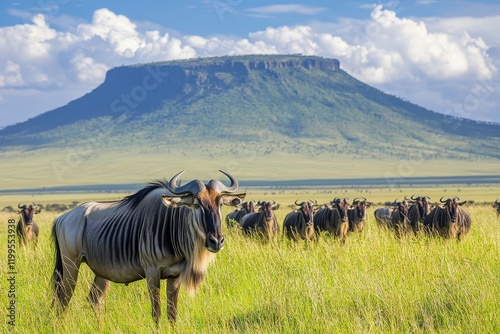 A wildebeest mid-run isolated on a transparent background.. Beautiful simple AI generated image photo