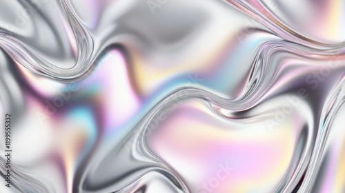 Abstract metallic waves with iridescent hues and fluid texture pattern photo