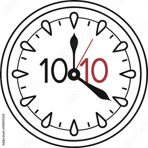 A round wall clock with bold numbers and clock hands pointing to 1010, clean vector design (100).eps