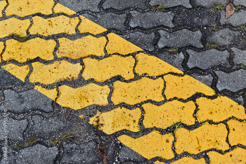 Obraz na płótnie Patterned paving blocks and painted yellow stripe in Teresopolis, Rio de Janeiro, Brazil w salonie