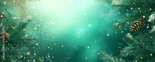 Christmas background with xmas tree branches. Winter holiday theme. Happy New Year. Space for text