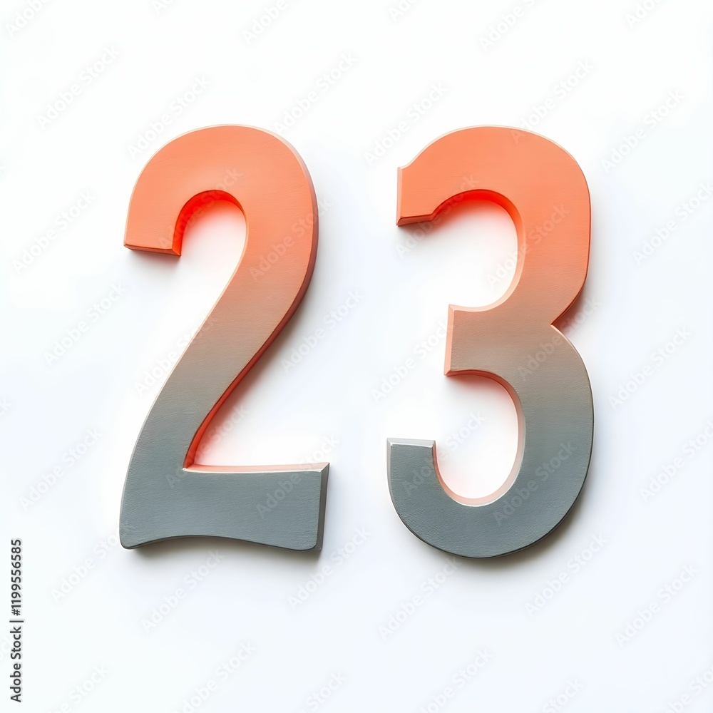 number 23 on white background. pink with gray color. number 23 on white background. pink with gray color.