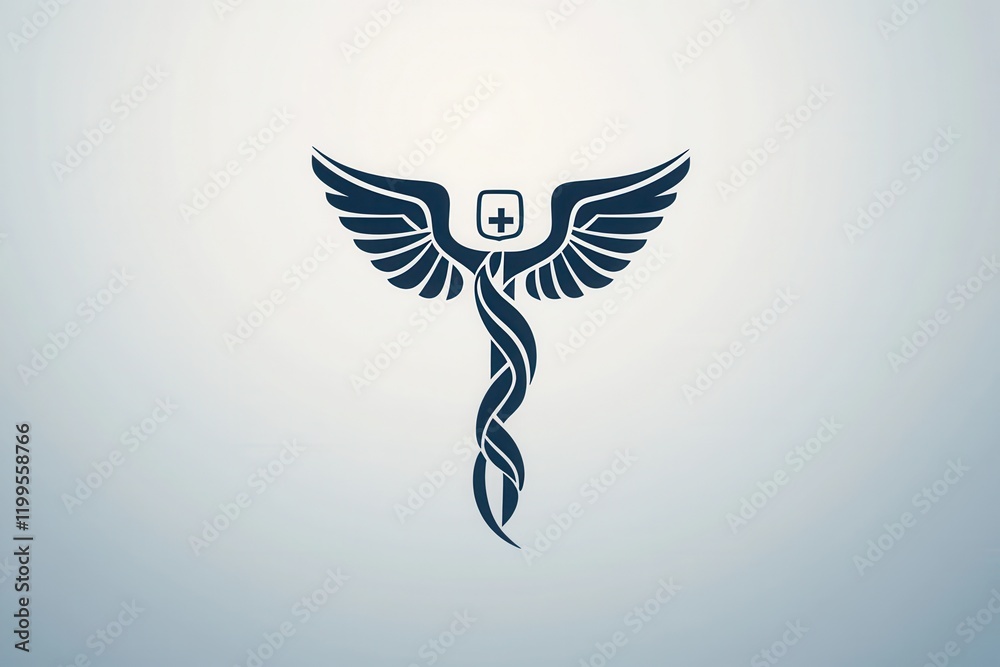 Fototapeta premium Elegant Vector Logo Concept for Medical Clinic Featuring Wings and Caduceus Symbol, Perfect for Healthcare Branding and Professional Use