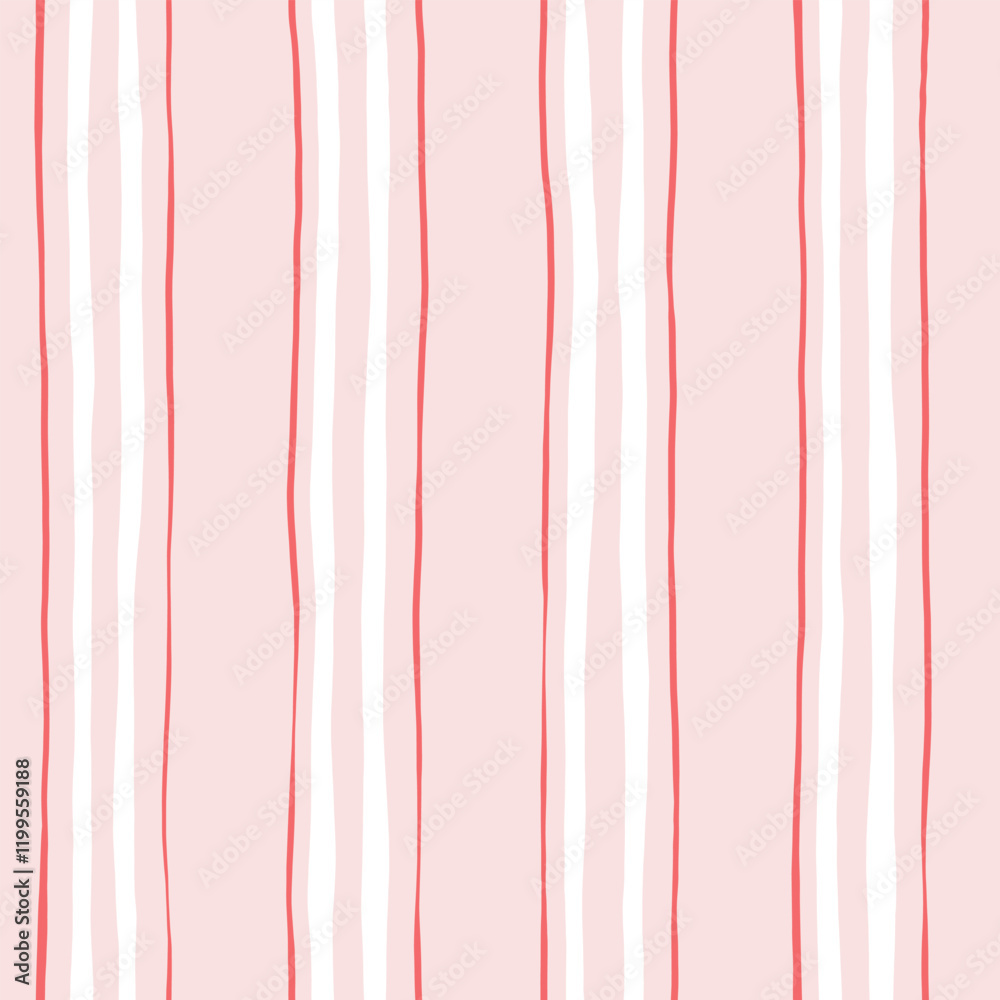 Pink striped pattern, girly stripe seamless background, cute pastel wavy lines. Vector stripes, baby hand draw doodle lines backdrop
