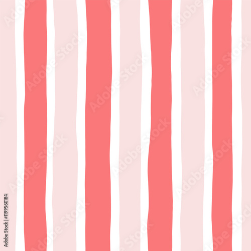 Pink striped pattern, Christmas stripe seamless background, cute  girly wavy lines. Vector stripes, hand draw doodle lines.