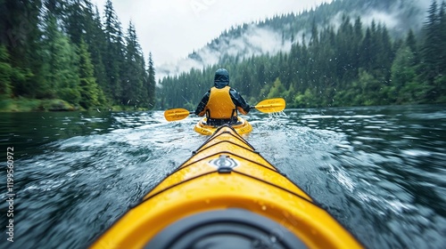 Kayaking adventure in serene forest river outdoor activity nature landscape scenic viewpoint thrilling experience