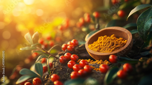 Berberine supplement Oriental background