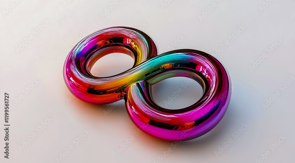 A colorful, abstract, twisted shape with an infinity sign on a white background A colorful, abstract, twisted shape with an infinity sign on a white background