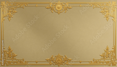 Golden decorative frame on a plain background, ideal for Islamic-themed invitations, cards, or festive greetings with an elegant and artistic touch. photo