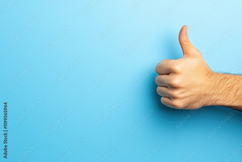 Hand Giving Thumbs Up Gesture on a Blue Background with Copy Space for Ads or Messages, Suitable for Various Marketing and Social Media Needs Hand Giving Thumbs Up Gesture on a Blue Background with Copy Space for Ads or Messages, Suitable for Various Marketing and Social Media Needs