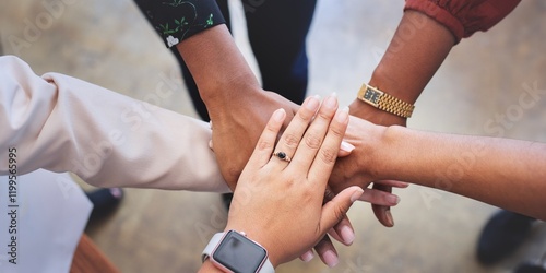 Fotografie Diverse group of business people joining hands in teamwork