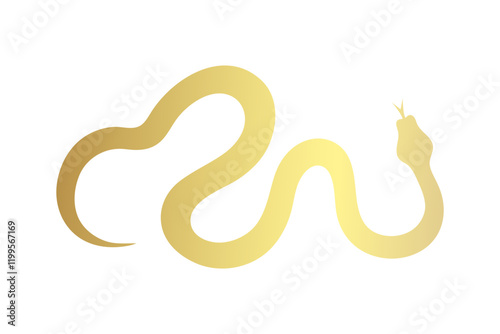 Golden crawling snake silhouette isolated on white background. Lunar New Year symbol. Vector illustration