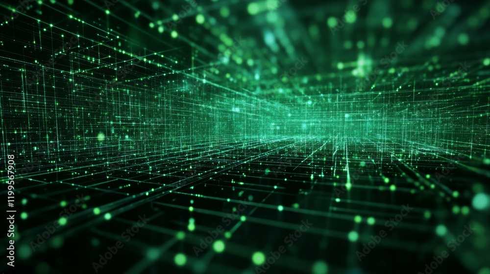 Fototapeta premium digital grid matrix abstract illustration dark green neon color palette, data visualization
