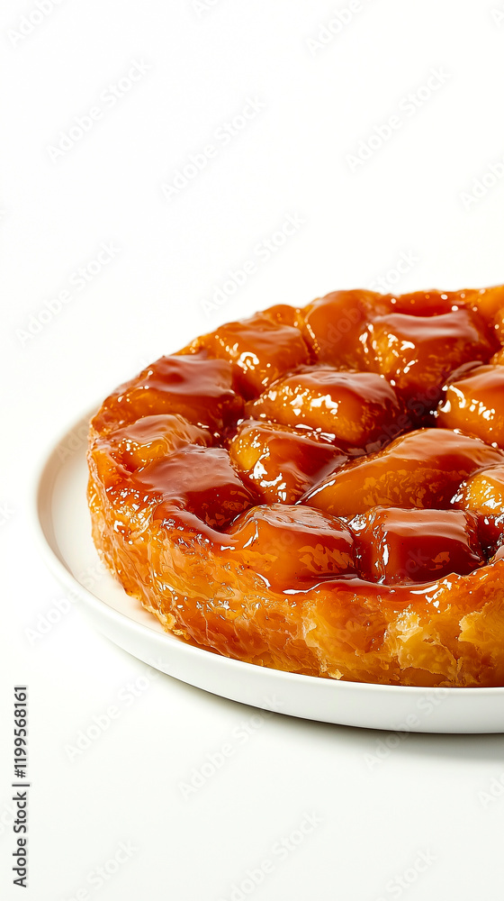 caramelized apple tarte Tatin with a glossy finish served on a white plate caramelized apple tarte Tatin with a glossy finish served on a white plate