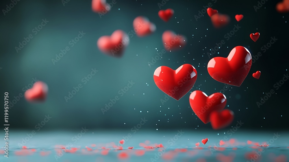 Obraz premium Falling red hearts isolated on colourful background symbol of love