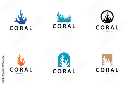 coral logo underwater seaweed plant simple template design marine decoration