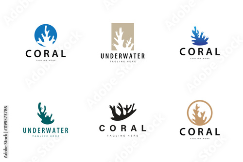 coral logo underwater seaweed plant simple template design marine decoration