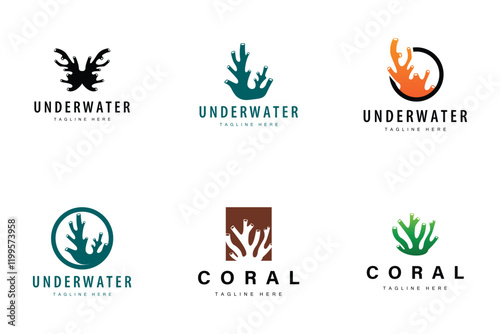 coral logo underwater seaweed plant simple template design marine decoration