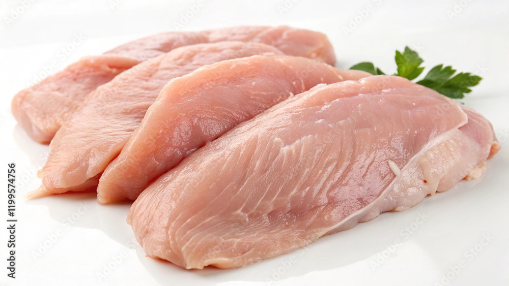 Raw pork chops, isolated on a white plate, ready for cooking Raw pork chops, isolated on a white plate, ready for cooking