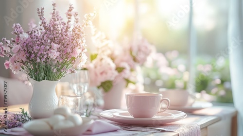 Wallpaper Mural Pastel pink Galentine's Day table setup featuring vases, candles, and heart decorations. Ideal for social events, romantic occasions, and Valentine's Day celebrations. Torontodigital.ca