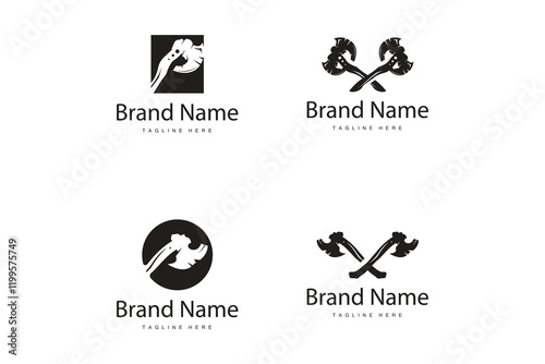 Woodcutter tool axe logo carpentry simple design silhouette illustration template collection bundle set