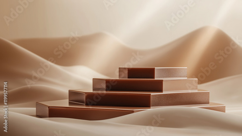 3D mocha mousse themed podium design with copy space, abstract background.